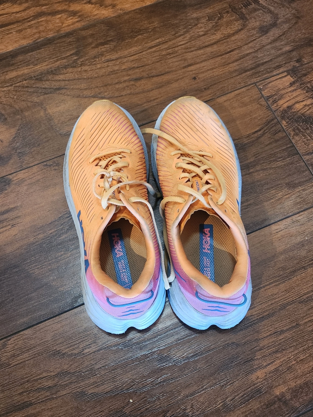 Hoka One One Women Orange and Pink Gradient Sneakers